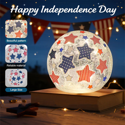 3PCS Independence Day Decorative Lights, 3.93-inch Independence Day Desktop Decoration LED Night Light, Cracked Glass Ball Light with Timer, 4th of July Decoration (red Five-Pointed Star)