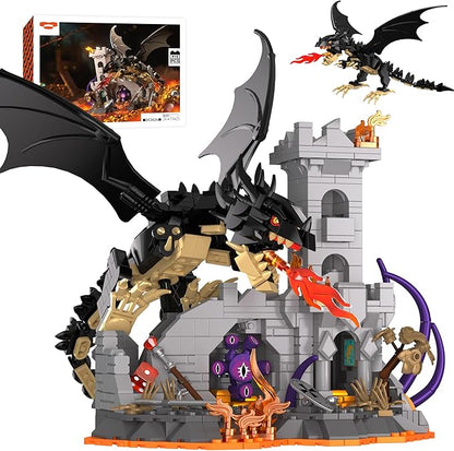 Fire Dragon Toy Building Set Medieval Castle Buildings Blocks for Adult Teens Kids 8+ Boys Girls DIY Model Building Kits Home Office Decor Birthday 919PCS