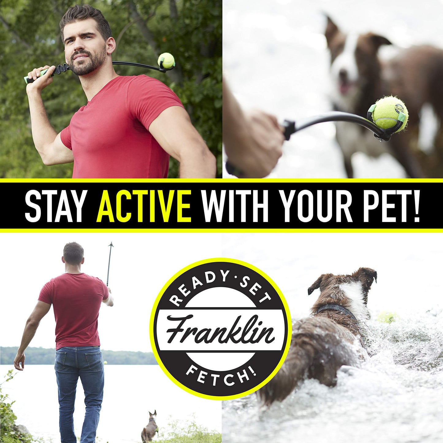Franklin Pet Supply Co. Tennis Ball Launcher for Dogs - Dog Thrower Fetch - Perfect Toy for Large + Small Breeds
