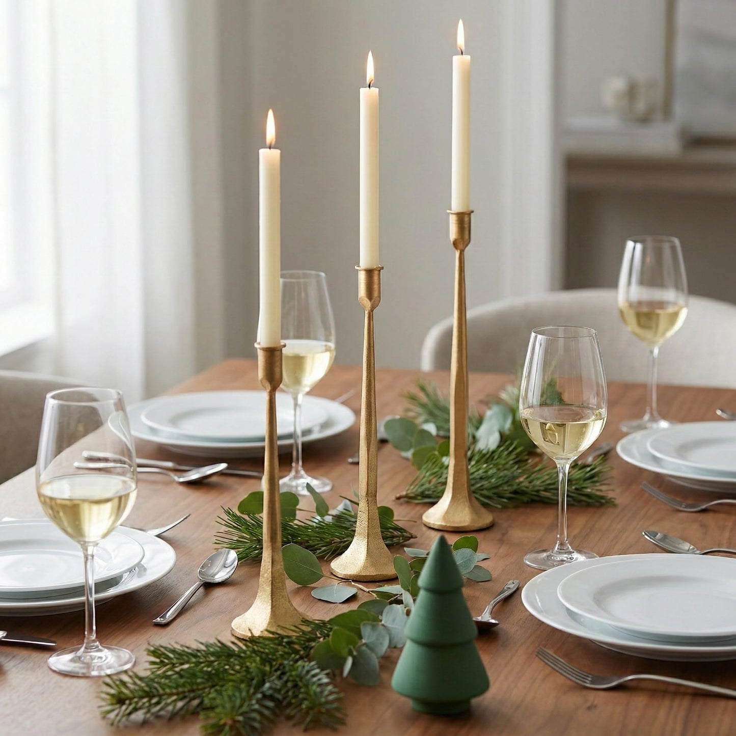 Denique Iron Taper Candle Holder Set of 3, Gold Candlestick Holders Decorative Candle Stand, Tapered Candle Holders Tall Set for Wedding, Dining Table, Home Decoration (Gold)