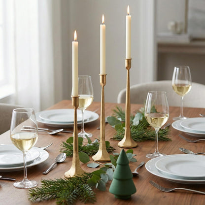 Denique Iron Taper Candle Holder Set of 3, Gold Candlestick Holders Decorative Candle Stand, Tapered Candle Holders Tall Set for Wedding, Dining Table, Home Decoration (Gold)