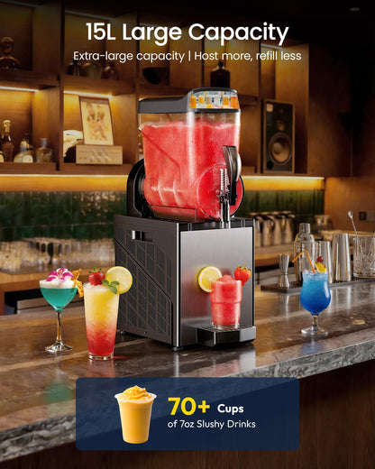 ICEVIVAL 15L Commercial Slushie Machine, Margarita Frozen Drink Machine with Independent Controls & LED，Commercial Slushy Machine Top for High-Traffic Bars Restaurants, ETL Certificated