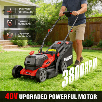 EWORK 40V Electric Lawn Mower Cordless, 14" Electric Push Mower with 2x4.0Ah Batteries & Charger, 3800RPM Motor, 6-Height Adjustment, 21Lbs Lightweight Battery Powered Lawnmower for Garden, Small Yard