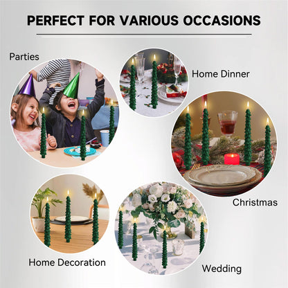 Christmas Tree Candle Green Candlesticks - Gedengni 10inches Unscented Tree Shaped Taper Candles Decorative Tapered Candles Cute Candle Sticks for Holiday Wedding Party Dinner Table Decoration, 2pcs