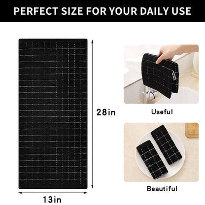 Homaxy 100% Cotton Terry Kitchen Towels(Black, 13 x 28 inches), Checkered Designed, Soft and Super Absorbent Dish Towels, 18 Pack