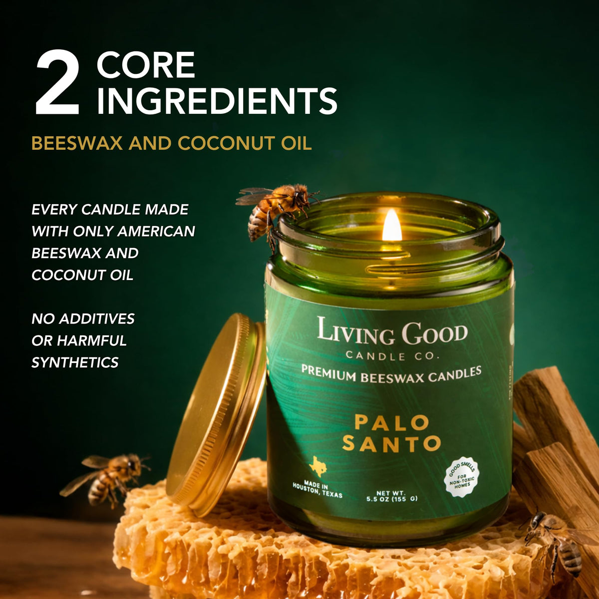 Palo Santo & Bergamot Beeswax Candle – Non Toxic Scented Candle, Clean Burning Aromatherapy Candle for Stress Relief, Grounded & Balanced, Gift for Women & Men - 5.5 OZ