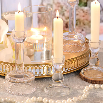 Lanttu Glass Candlestick Holders Set of 6 Clear Taper Candle Holder Bulk Crystal Candle Holders for Wedding, Table Centerpiece, Home Decoration