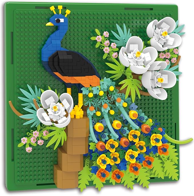Flowers Peacock Animal 3D Wall Art Micro Mini Building Blocks Set Unique Home Wall Decor or Table Display Ideal Gift Toy for Adults &amp Boys Girls 14+ (879 PCS)