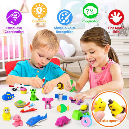 70 Pack Animal Erasers for Kids Bulk Desk Pets Classroom Prizes Treasure Box Toys for Classroom Supplies, 3D Puzzle Mini Erasers Pencil Eraser Back to School Supplies for Kids Party Favors (Random)