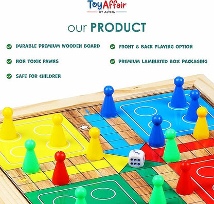 Ankit Toys &amp Games 5-in-1 Wooden Board Game Set Includes Ludo Snakes &amp Ladders Chess Checkers and Tic Tac Toe. Portable Fun for Kids Adults and Family Game Nights | 2 Reversible Boards