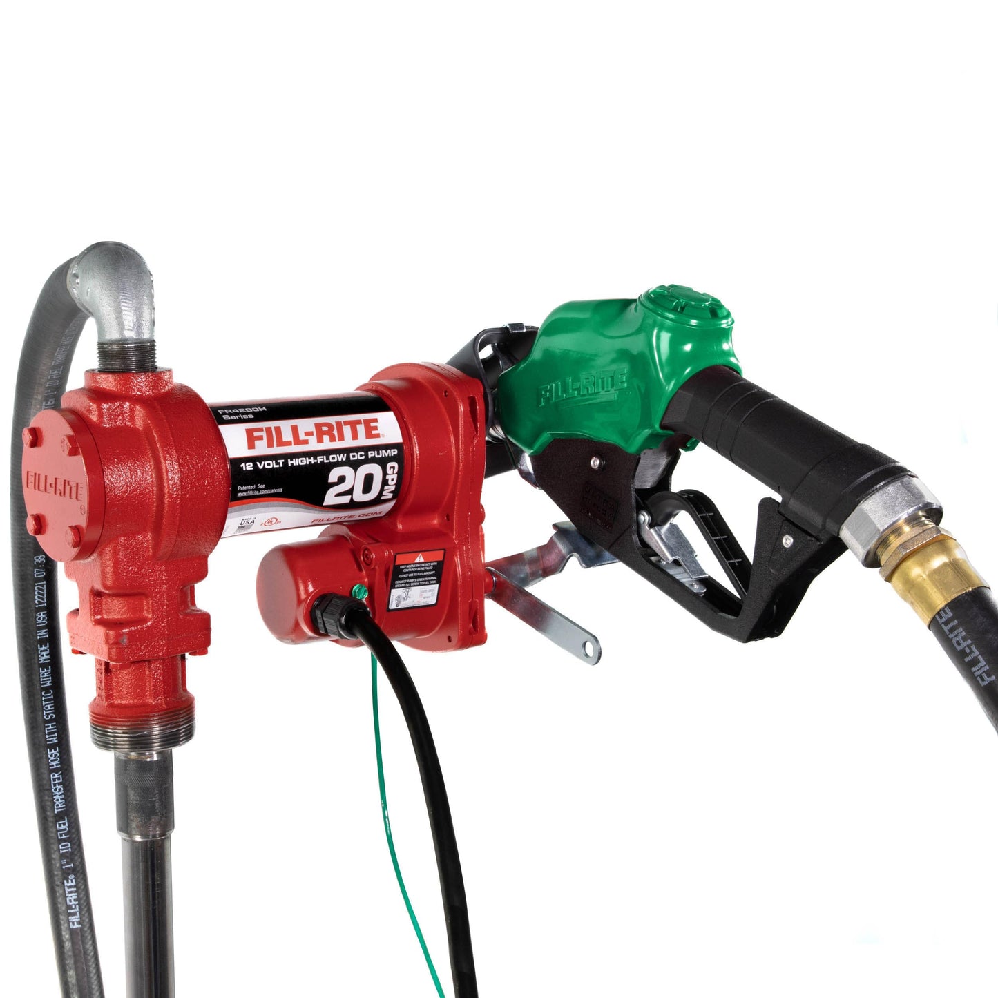 Fill-Rite FR4210HB 12V 20 GPM Fuel Transfer Pump with Discharge Hose & Automatic Nozzle, Red Gasoline, Diesel, Kerosene, Ethanol & Methanol Blends & Biodiesel
