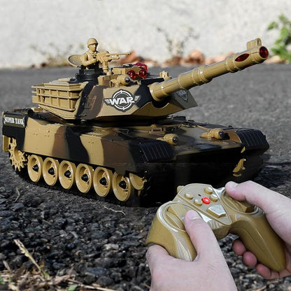 Haktoys RC Battle Tank – 1:24 Scale Remote Control Military Toy with Infrared Shooting Rotating Turret Realistic Lights &amp Sounds | Radio Control Army Tank for Kids &amp Adults