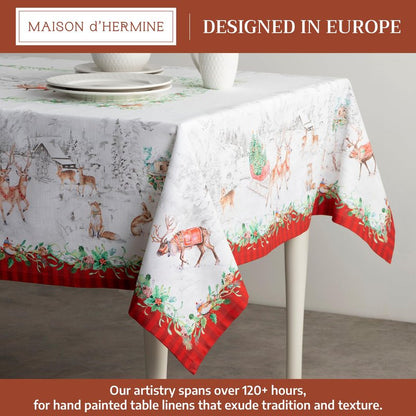 Maison d' Hermine Table Cloth Square Table 100% Cotton 54 x 54 Inches Fall Tablecloth Reusable Everyday Use for Thanksgiving Christmas Decorations Dining Farmhouse Party (Christmas Tradition)