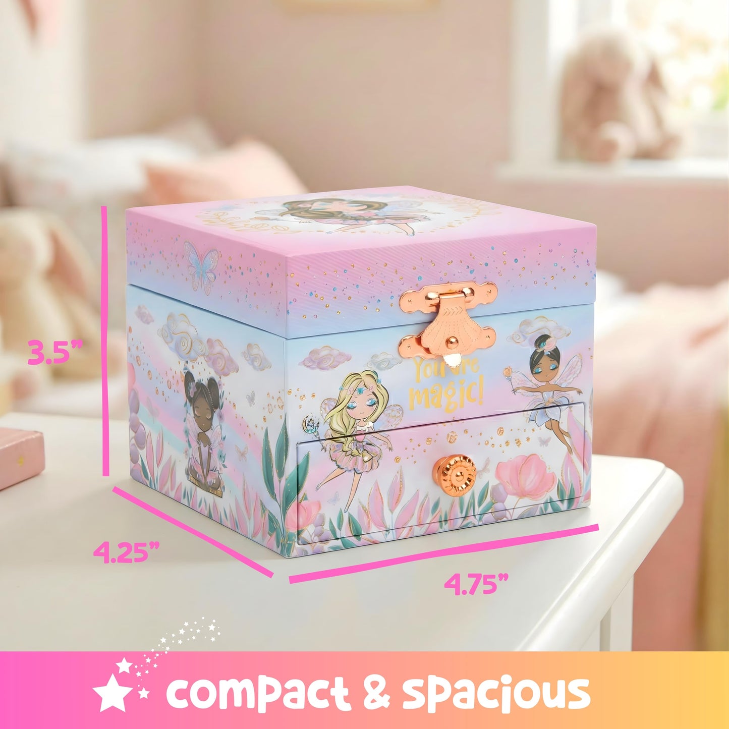Giggle & Honey Musical Fairy Jewelry Box for Girls - Kids Music Box with Spinning Fairy and Mirror, Princess Gifts for Little Girls, Jewelry Boxes, Childrens Birthday Gift - Ages 3-10, Pink