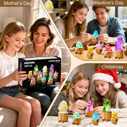 9 Pack Easter Party Favor Mineral Mini Building Set with LED Light 1170PCS Crystals Flower Bonsai Block Toy for Goodie Bag Fillers Classroom Prizes Birthday Gift for Kids Adults Women