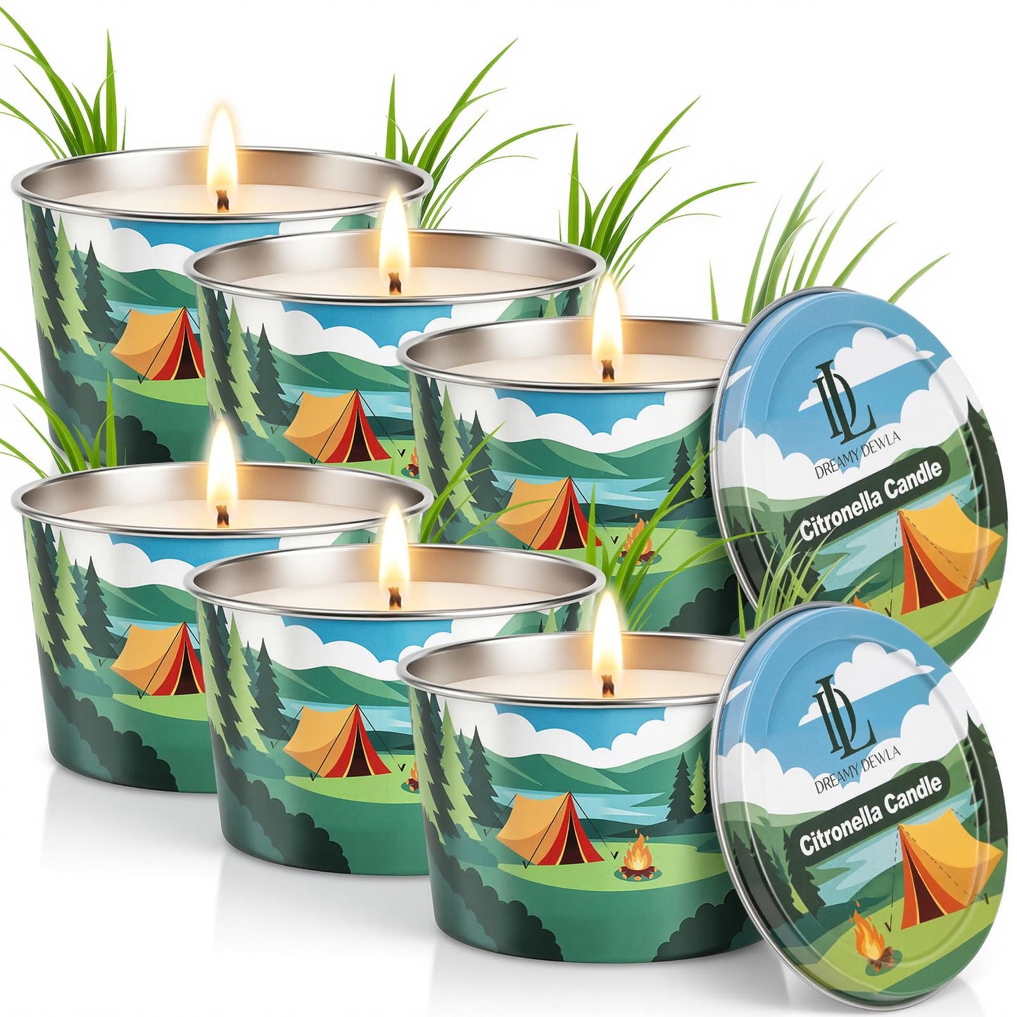 Citronella Candle for Outdoor 6 Pack, 2.2oz Citronella Scented Candles for Outdoor Camping, Natural Soy Wax with Essential Oils, Portable Tin for Patio Backyard Hiking