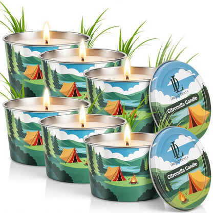 Citronella Candle for Outdoor 6 Pack, 2.2oz Citronella Scented Candles for Outdoor Camping, Natural Soy Wax with Essential Oils, Portable Tin for Patio Backyard Hiking