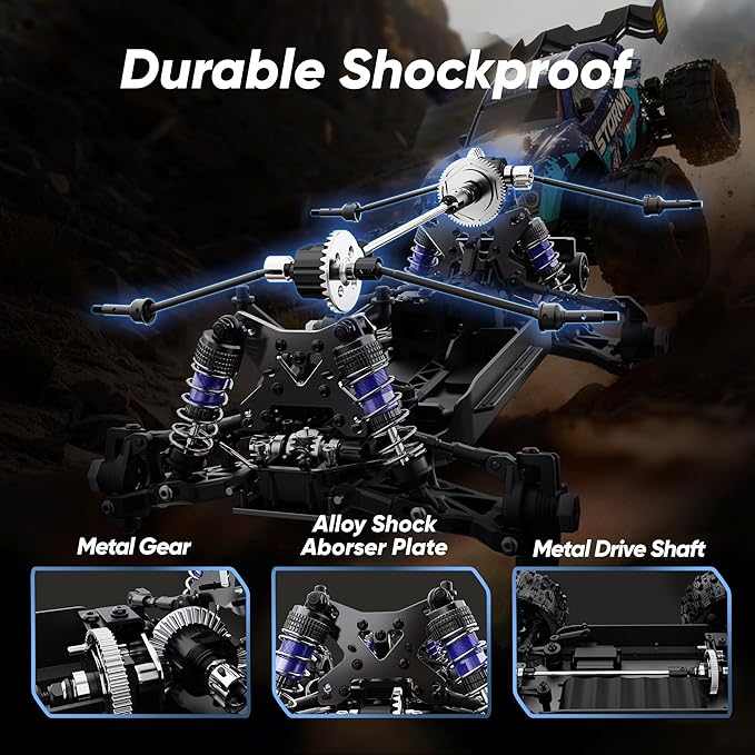 1/14 Brushless RC Cars Fast 50 mph4WD Waterproof All Terrain Truck with 2 Lipo Batteries and 25W Fast Charger4x4 Hobby MTR RC Truck with 3S Battery