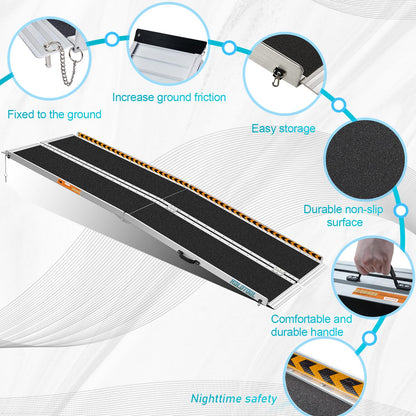 KOLOTOOL Portable Wheelchair Ramp 8FT with Support Legs, Anti-Slip Aluminum Wheelchair Ramps for Home Steps, Threshold & Doorways, Durable Handicap Ramp for Wheelchairs & Scooters 96" L x 29.2" W