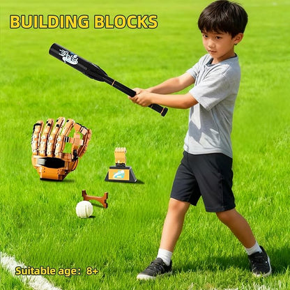 Sosuy Baseball Building Blocks Sets for Boys 968 Pcs with Bat Glove Ball Trophy and Display Stand Educational STEM Toys for Boy Kids Men Teen for Sports Fan Model for Play Display