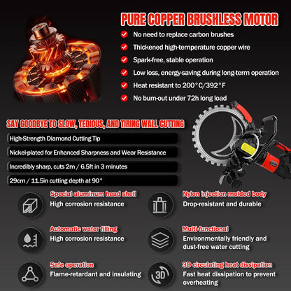 Electric Concrete Saw 16 In, Toroidal Electric Concrete Saw Cutting Machine, With an Intelligent Water Pump for Reinforced Concrete, Ceramic Tiles, Red Brick Walls(8090W)
