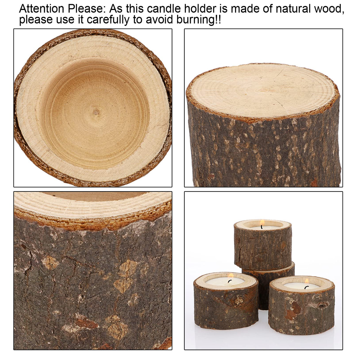 OwnMy Set of 24 Wooden Tea Light Candle Holders Votive Candle Holders, Rustic Wooden Pillar Candle Stands Vintage Tealight Holders Set Candle Centerpieces for Dining Table Wedding Party, 1.6" H