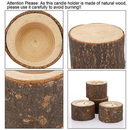 OwnMy Set of 24 Wooden Tea Light Candle Holders Votive Candle Holders, Rustic Wooden Pillar Candle Stands Vintage Tealight Holders Set Candle Centerpieces for Dining Table Wedding Party, 1.6" H