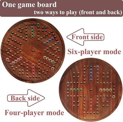 HOROW Wahoo Board Game - 20 Inch Solid Wood Board with 24 Natural Gemstone Marbles &amp 6 DiceDouble-Sided for 4 and 6 Players - Perfect for Family Game Nights and Parties（Deluxe Edition）