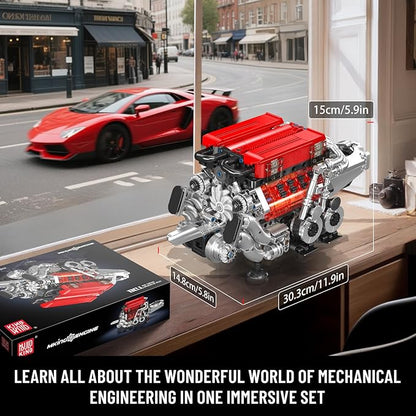 Mould King W16 Engine Building Blocks Set 10163 Combustion Engine Model That Runs Mini Engine Build Kit for Adults with Battery and Motor Engineering Construction STEM Toy (952 Pcs)