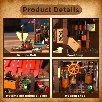 Pirate House Building Set Pirate's Wharf Supply Center Buildings Blocks for Adults Teens Kids 10+ Creative Model Kits for Decor Collection Birthday Present 856PCS