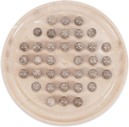Marble Peg Solitaire Board Game 10 Inches Beige One Player Game Brain Teaser Puzzle with Oceanic Balls Tabletop Game for Family Only