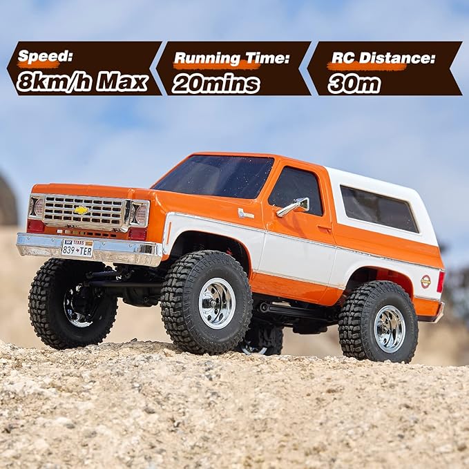 BEEZRC FMS 1/24 RC Crawler Officially Licensed Chevy K5 Blazer RC FCX24 RTR RC Pickup Truck SUV 4WD 2.4GHz 3CH Hobby RC Model 8km/h Mini Car Off-Road Remote Control Car (Orange)