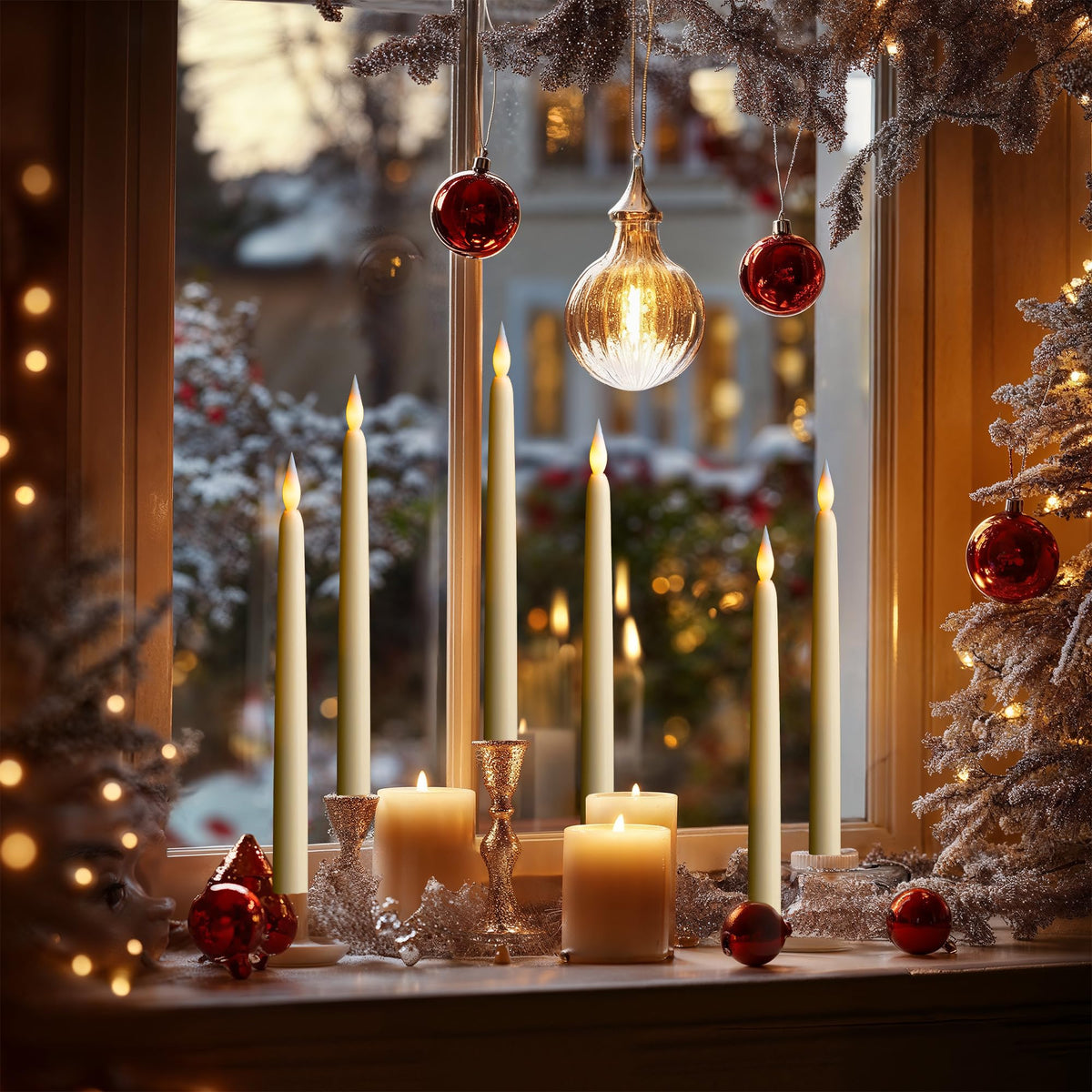 WYZworks 24 Pack, 11" LED Flameless Ivory Taper Flickering Candles Lights, Clickable On/Off Button, Battery Operated Electric Long Tall Candlesticks for Holiday Christmas Candelabra Wedding Window