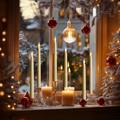WYZworks 60 Pack, 11" LED Flameless Ivory Taper Flickering Candles Lights, Clickable On/Off Button, Battery Operated Electric Long Tall Candlesticks for Holiday Christmas Candelabra Wedding Window