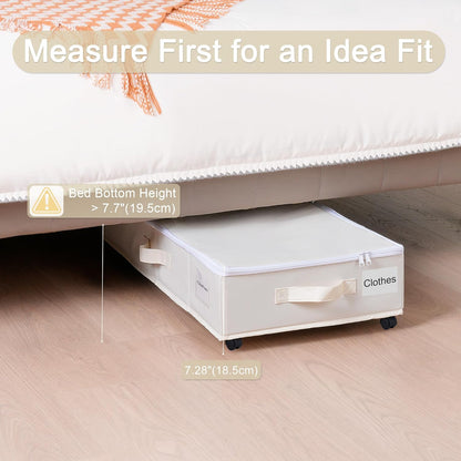 Vincona Under Bed Storage Containers - 2 Pack Rolling Organizers with Label Holders for Clothes & Shoes | Beige (30.71"x15.7"x7.28")