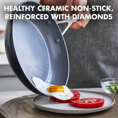 GreenPan Valencia Pro Hard Anodized Healthy Ceramic Nonstick 8" Frying Pan Skillet, PFAS-Free Cookware, Stainless Steel Handle, Induction Suitable, Dishwasher Safe, Oven Safe, Gray