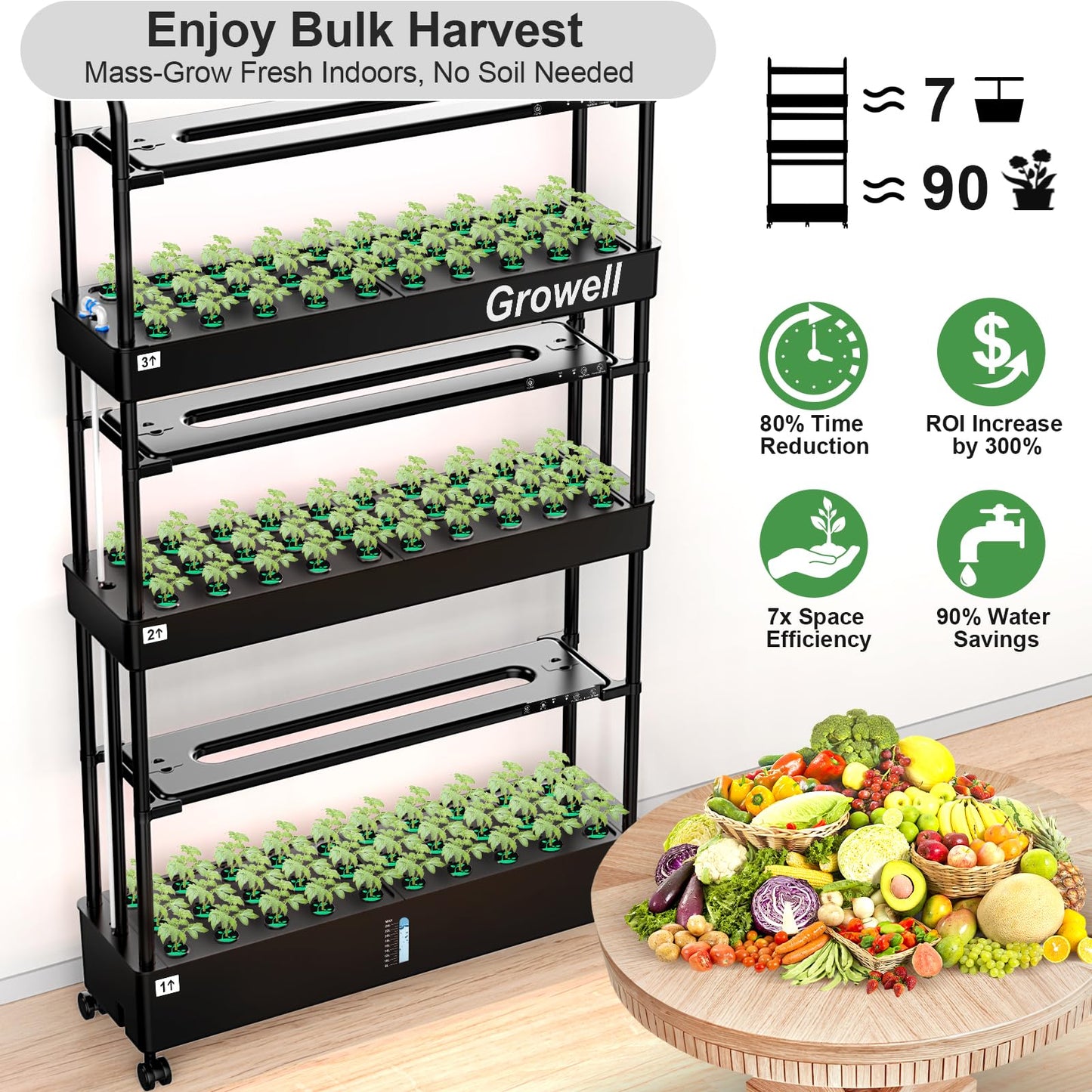 Growell 17 Pods Hydroponics Growing System & Large 90 Pods Vertical Garden