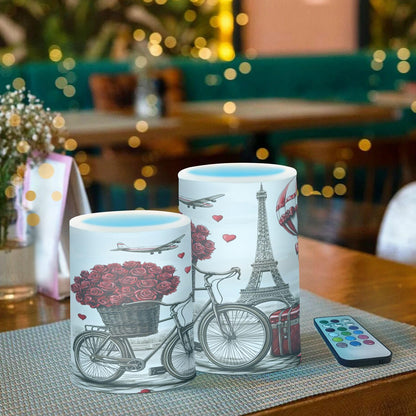 ALAZA Hot Air Balloon Paris Tower Rose Flickering Flameless Candles Battery Operated with Remote Timer,Tea Light Candles LED Pillar Votive Candles Set of 2 for Outdoor Indoor Decorations