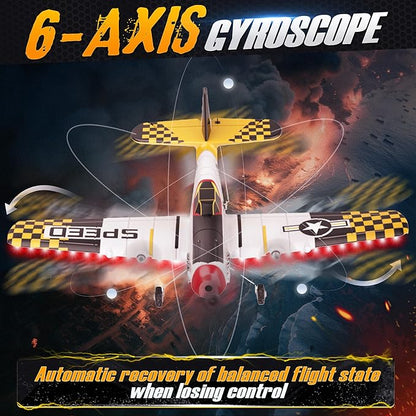BEZGAR RC Plane Drones for Kids 6-axis Gyro Remote Control Airplane RC Helicopter Easy Control for Beginners Toys with Colorful LED Navigation Lights Yellow