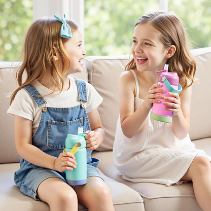 Kerilyn 12oz Kids Water Bottle, Stainless Steel Insulated Water Bottle for Kids, Toddler Cup with Straws Leak-Proof, Kids Water Bottles for School Boys Girls, BPA Free, Rose Red