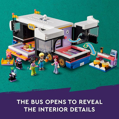 LEGO Friends Pop Star Music Tour Bus Play Together Toy Social-Emotional Musical Toy with 4 Mini-Doll Characters Toy Truck Building Kit Music Gift for 8 Year Old Kids Girls and Boys 42619