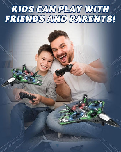 Drones for Kids Form RC Plane Remote Control Airplane Aircrafts for Boys and Girls Jet Helicopter Drones with LED Lights 360° Flip 2 Rechargeable Batteries (Green)
