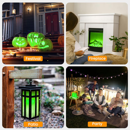 【Upgraded】 LED Flame Lights with Remote & Timer, 4-Mode Rechargeable Battery Operated Flameless Candles, Waterproof Pillar Flickering Lanterns for Room Patio Wedding Christmas Home Decor, Green
