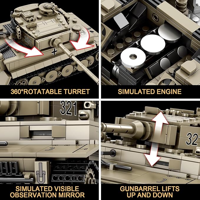 Reobrix Tiger I Tank Building Block Set for AdultWW2 Military German Tank Model SetWorld of Tanks Authorized Products 77031Army Toys Building KitIdeal Gift for Boys Age 14+1138 PCS