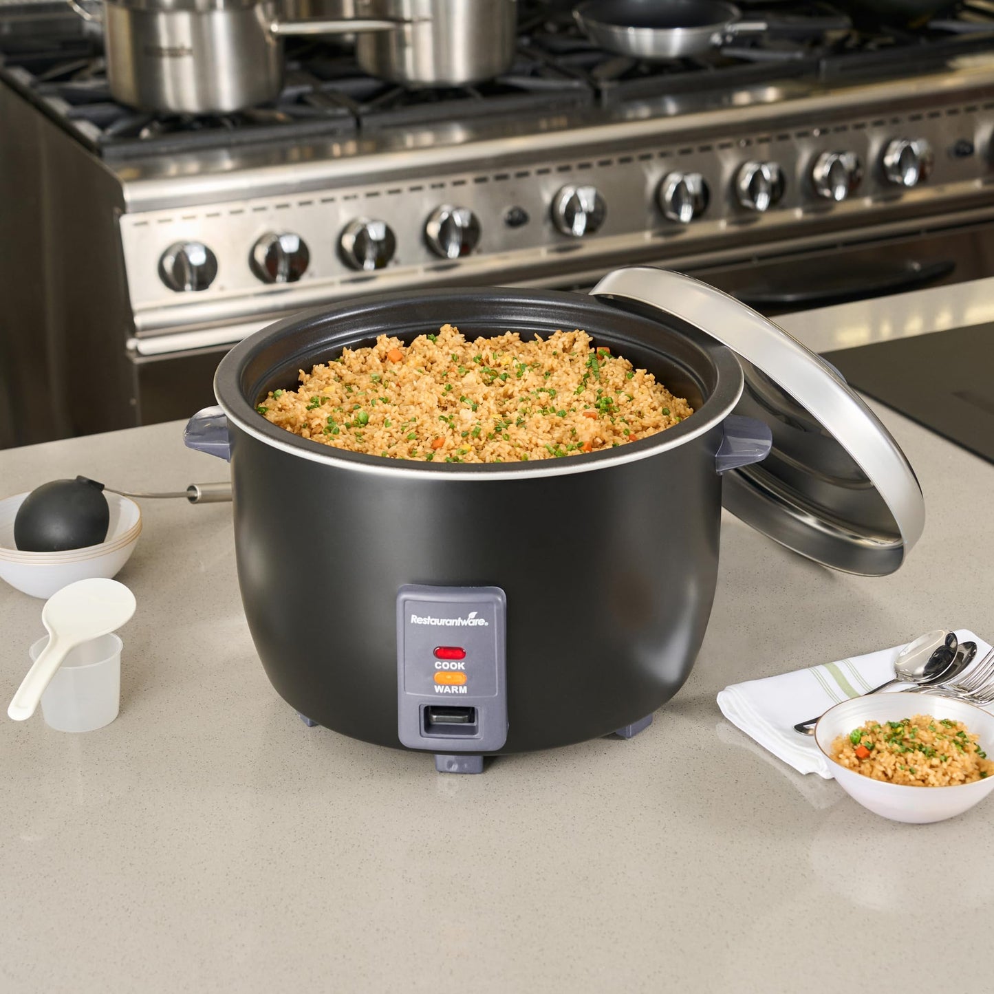 Restaurantware Commercial Rice Cooker 60 Cup Heavy-Duty Steel Industrial Rice Warmer With Nonstick Interior Black Ideal For Catering And Buffet Use