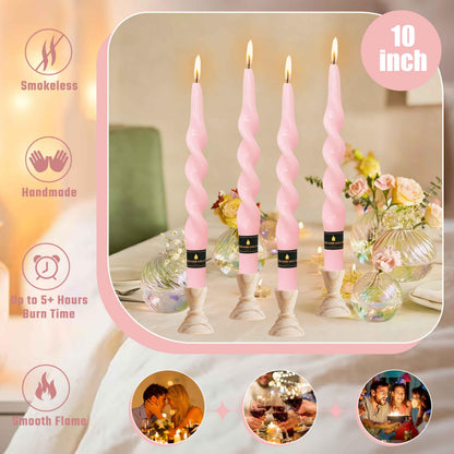Unscented Taper Candle Pink Candlesticks 4 PCS Candle Stick Candle for Christmas Dinner Household Wedding Party Home Décor Candlesticks