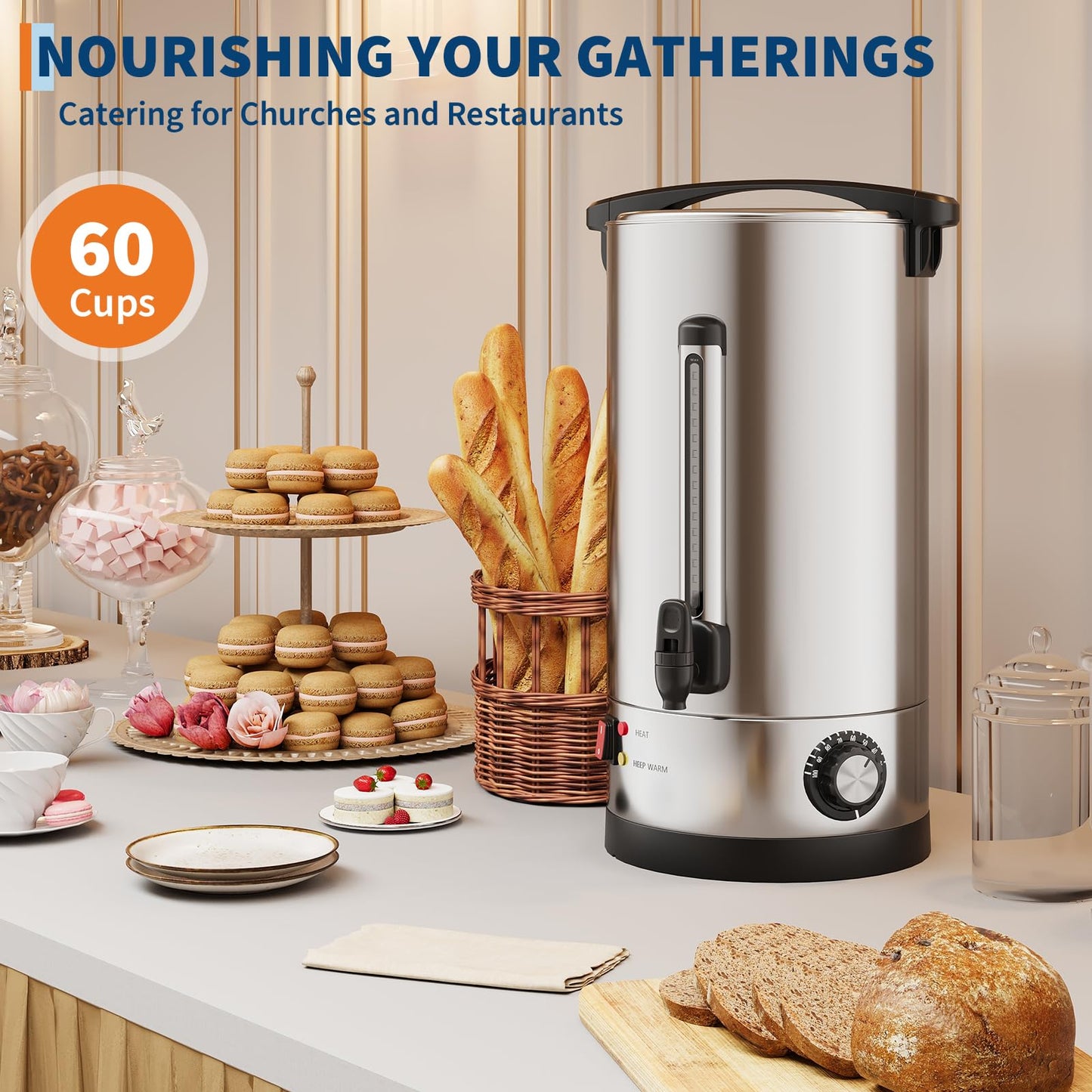 110 Cups Coffee Urn - 16 L/4.2 Gal Commercial Coffee Maker, Double Wall Stainless Steel Coffee Dispenser Hot Water Urn, Large Capacity Hot Coffee Dispenser for Meeting Wedding Catering