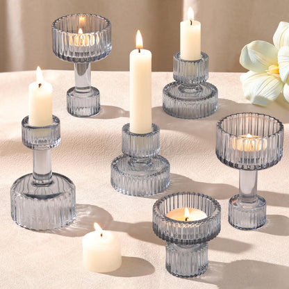 Candlestick Holders Bulk, 6 Pcs Blue Combination Candle Holders Set, Crystal Candle Holders for Wedding, Table Centerpiece, Home Decoration