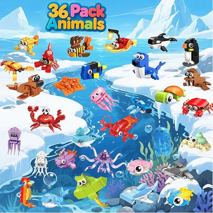 36 Pack Party Favors for KidsMini Ocean Animals Building Blocks Set Prize box toys for kids Classroom Easter Birthday Christmas Goodie Bag Fillers Creative STEM Building Toys for Ages 6-12