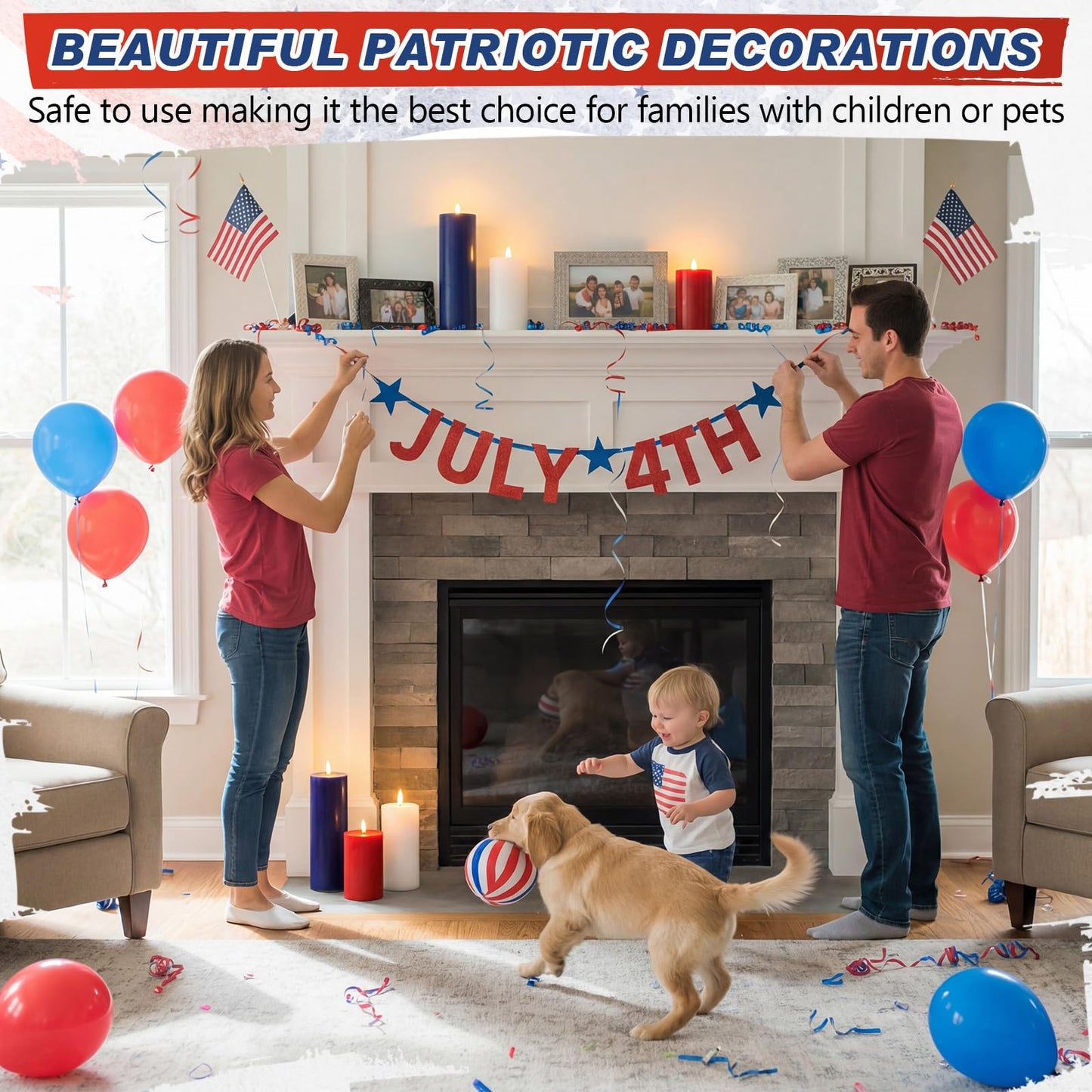 Retisee 3 Pcs 250th Anniversary Large Flameless LED Candles with Remot & Timer, 4th of July Red White Blue Battery Operated Wax Pillar Candles for USA American Patriotic Party Decorations